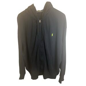 Polo Ralph Lauren Hoodie Mens 2XB Big Black Knit Cotton Drawstring Full Zip Pony